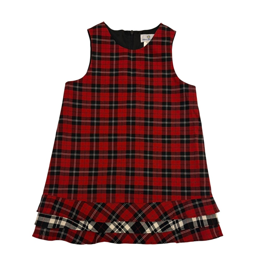 Florence Eiseman Girls Plaid Jumper Dress Red Black Size 4T